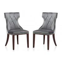 Manhattan Comfort DC007-GY Reine Grey and Walnut Velvet Dining Chair (Set of Two)